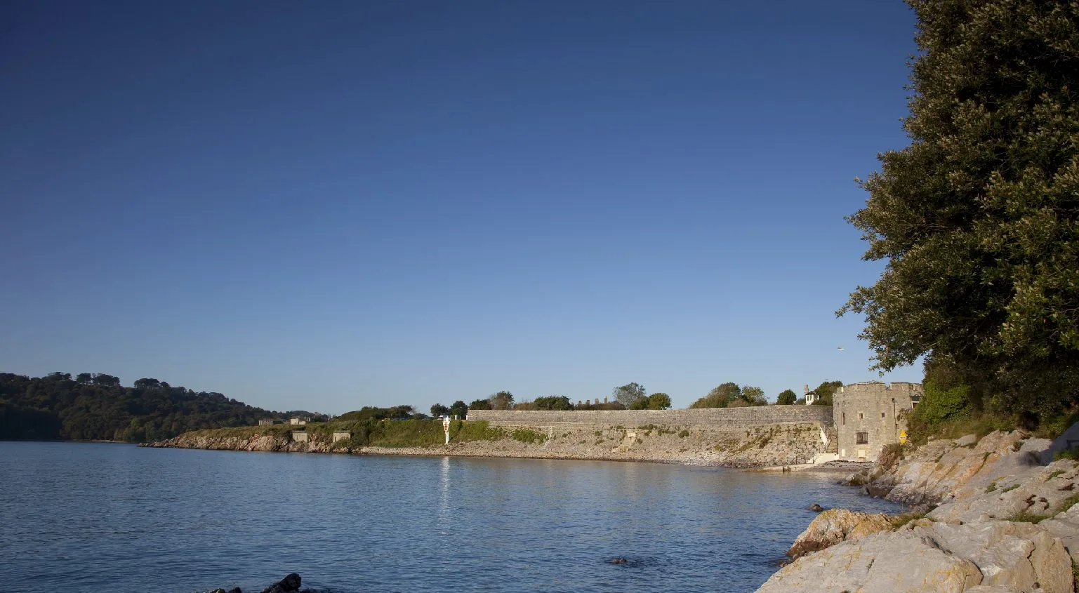 Firestone Bay looking out across Plymouth Sound on a clear day